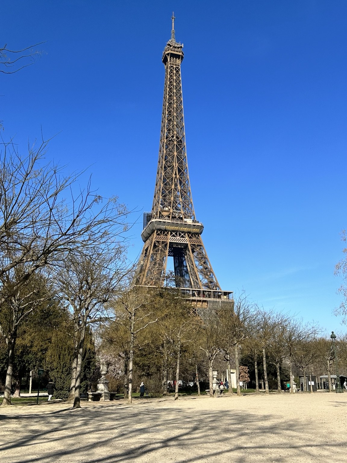 Eiffel Tower beneath a blue sky